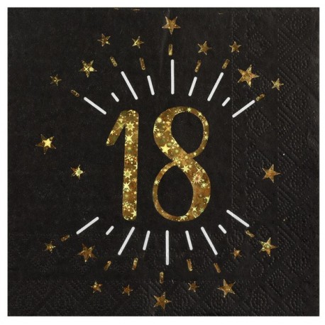 10 tovaglioli di carta "Età scintillante d'oro", 18 anni, oro nero. 16,5 X 16,5 cm