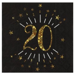 10 tovaglioli di carta "Età scintillante d'oro", 20 anni, oro nero. 16,5 X 16,5 cm
