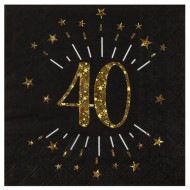 10 Papierservietten "Age Sparkling Metal", 40 Jahre, Schwarzgold. 16,5 x 16,5 cm