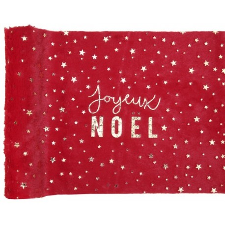 Chemin de Table "Joyeux Noël" Fourrure, rouge, 3m x 28 cm