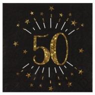 10 Papierservietten "Age Sparkling Metal", 50 Jahre, Schwarzgold. 16,5 x 16,5 cm