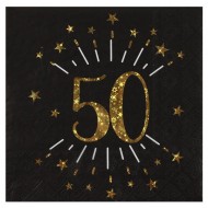 10 tovaglioli di carta "Età scintillante d'oro", 50 anni, oro nero. 16,5 X 16,5 cm