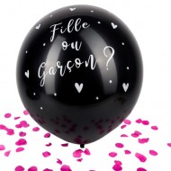 Ballon géant noir, Ø 60cm, avec confettis rose