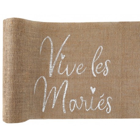 Chemin de table en jute "Vive les Mariés" 28cm x 3m