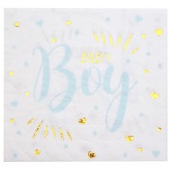 20 Serviettes baby shower, Boy bleu ciel, 16,5 x 16,5 cm 