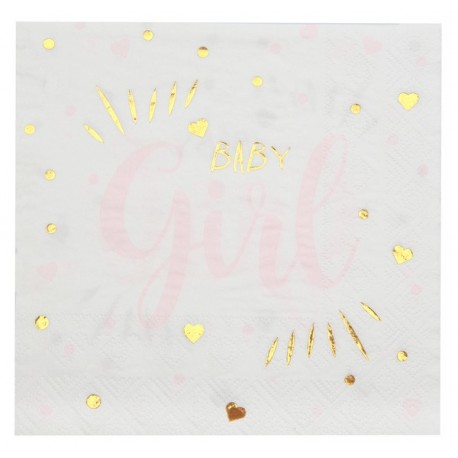 20 Serviettes baby shower, Girl rose, 16,5 x 16,5 cm 