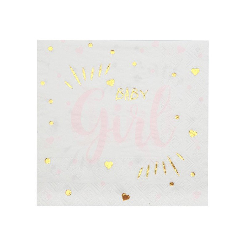20 Serviettes baby shower, Girl rose, 16,5 x 16,5 cm 