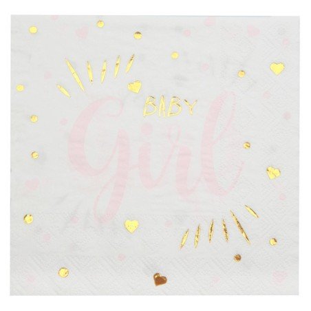 20 Serviettes baby shower, Girl rose, 16,5 x 16,5 cm 
