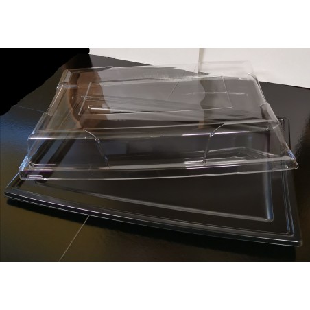 5 piatti neri in pet nero 460 x 305 x 18 mm con coperchio a cupola trasparente, 460 x 305 x 70 mm
