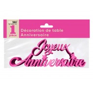 Déco de table "joyeux anniversaire", 3D, métallisée, fuchsia