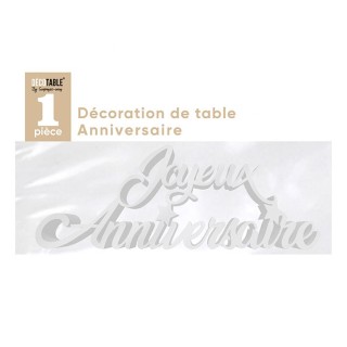 Tischdeko "Joyeux anniversaire", 3D, mit metallisch, Weiß