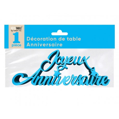 Déco de table "joyeux anniversaire", 3D, métallisée, bleu