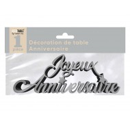 Déco de table "joyeux anniversaire", 3D, métallisée, argent