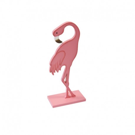 1 Flamant rose en bois sur base, 15cm