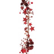 1 Ghirlanda di paillettes, Rossa, legno, plast. e corda, 6 cm x 140 cm