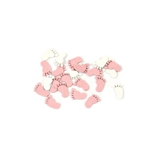 Confettis de table en bois  "Pied de bébé" rose et blanc 