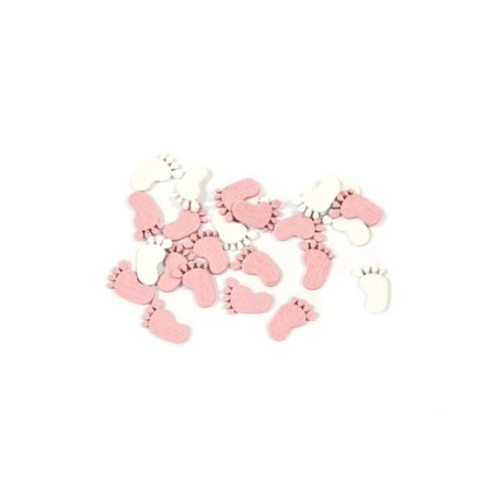 Confettis de table en bois  "Pied de bébé" rose et blanc 