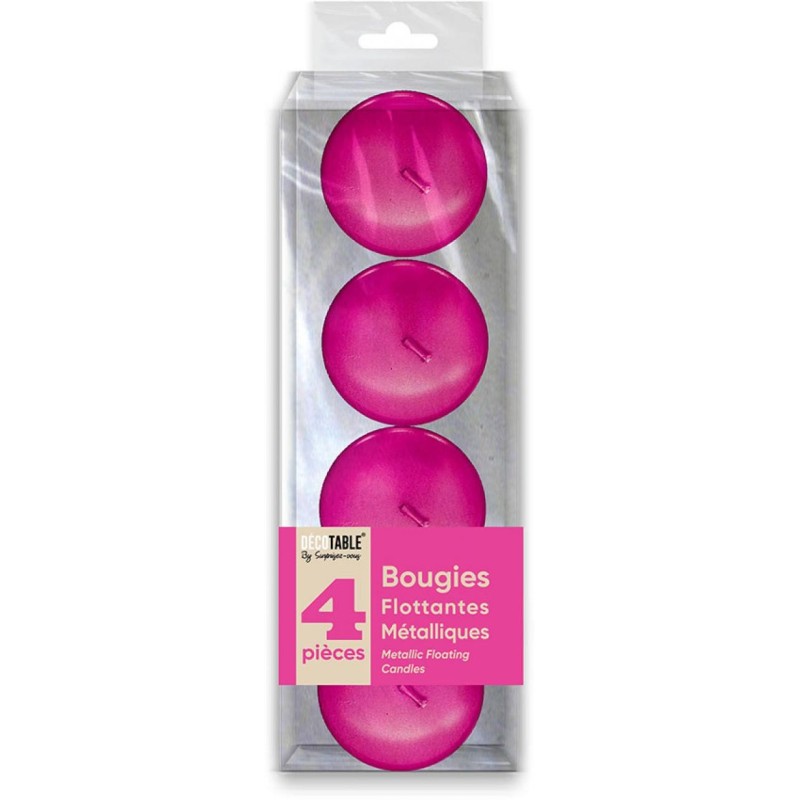 4 candele metalliche galleggianti, fucsia 1,5 x 4,5 cm
