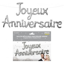 Metallballon "Joyeux Anniversaire", Silber-