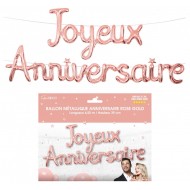 Metallballon "Joyeux Anniversaire", Roségold