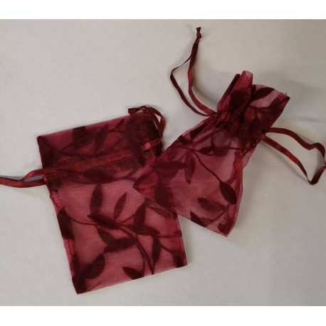 10 sacchetti in organza, bordeaux semplice, 7,5 x 10 cm