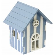 Fischerhütte, Holz, weiß, himmelblau, 7 cm x 6,4 cm x 5,5 cm