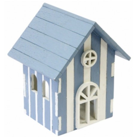 Cabina del pescatore, legno, bianco, azzurro, 7 cm x 6,4 cm x 5,5 cm