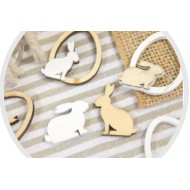8 Lapins et oeufs déco de table ton naturel, 8cm x 3,5cm