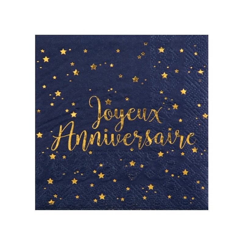 20 tovaglioli di carta 3plis "Joyeux Anniversaire" 12,5x12,5cm.