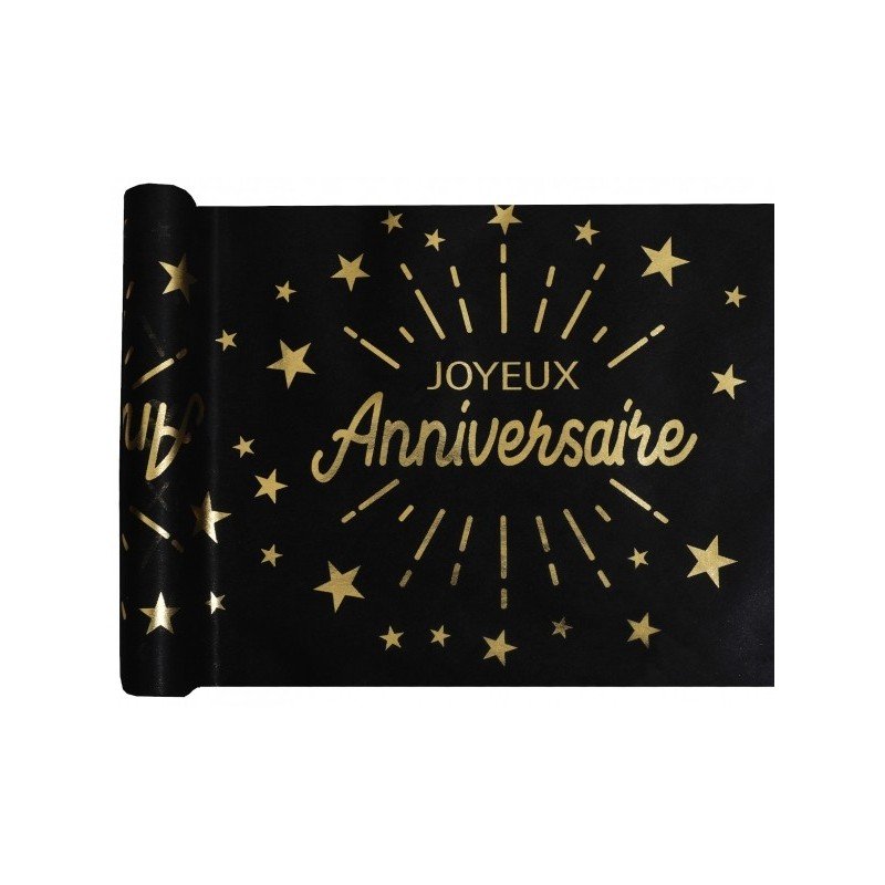 Tischläufer "Joyeux Anniversaire" 30cm x 5m, funkelnd