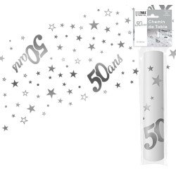 Runner da tavola "50 ans" argento 28 cm x 5 metri, organza