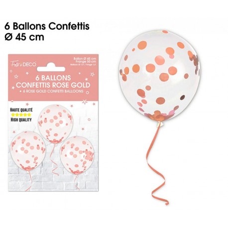 Sacchetto di 6 palloncini coriandoli, oro rosa