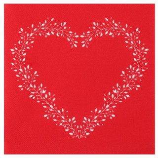 12 Serviettes coeur, 40x40cm, rouge