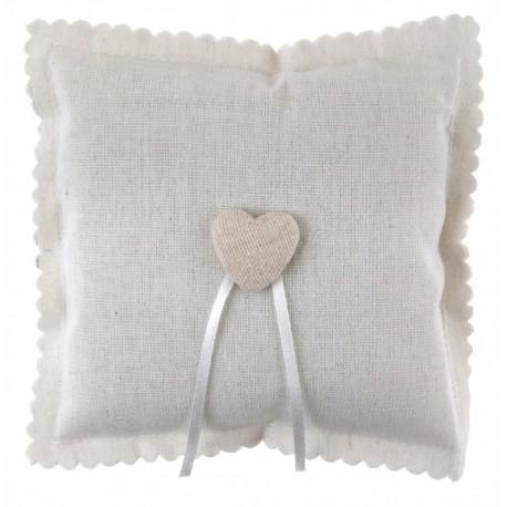 1 Coussin avec coeur blanc, pour alliance, 15 x 15 cm