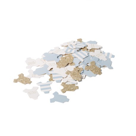 100 Confettis body bébé garçon ciel,blanc et paillettes champagne 3cm