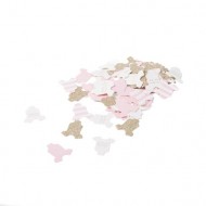 100 Confettis body bébé rose, blanc et paillettes champagne 3cm
