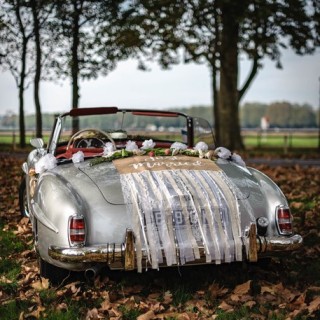 Kit voiture champêtre " Just Married" en jute ,dentelle, lin