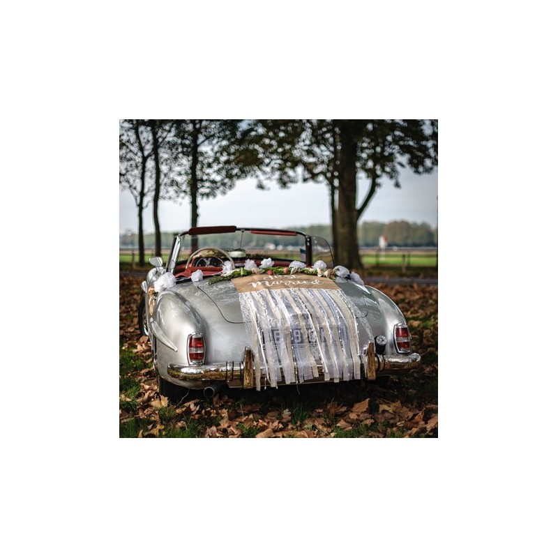 Landauto-Bausatz „Just Married“ aus Jute, Spitze, Leinen