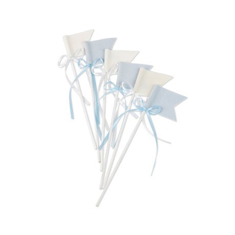 6 bandierine su luccio in velluto blu e bianco con fiocco