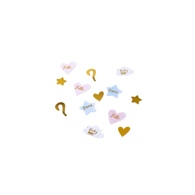 100 Confettis fille ou garçon? rose bleu or modèles assortis de 2 à 3,5cm