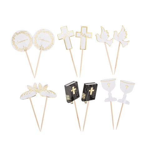 12 Pics Communion Jolis brins blancs et or de 7,5 à 8,5 cm