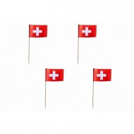 100 spuntoni bandiera svizzera, 8 cm, legno e carta