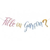 1 Gender Reveal Girlande Mädchen oder Junge? 2,5 m, rosa, blau, gold
