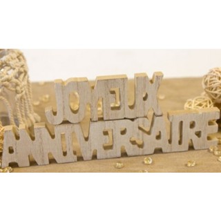 Decorazione da tavola in legno "Joyeux anniversaire", 3D, 2 elementi 20 cm x 4 cm x 0,4 cm