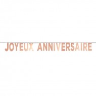 1 Banderole en carton rose gold "Joyeux Anniversaire" 13 x 13 x 250 cm