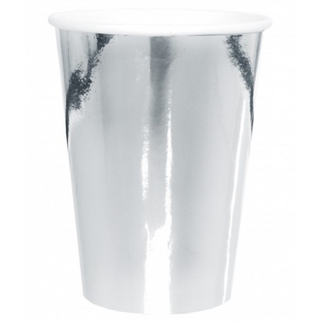 10 Bicchieri in cartone argento lucido, ø 7,8 x 9,7 cm, 27cl