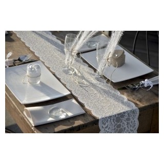 Runner da tavola in pizzo premium, bianco, 18 cm x 3 m