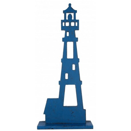 Grande faro in legno, blu, 16,5 x 6 x 38,5 cm