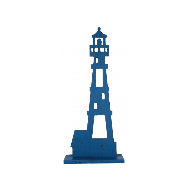 Großer Leuchtturm aus Holz, blau, 16,5 x 6 x 38,5 cm