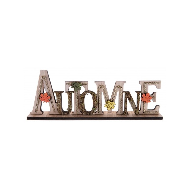1 décoration lettres automne. 39 x 5,5 x 11cm, en bois et mousse.